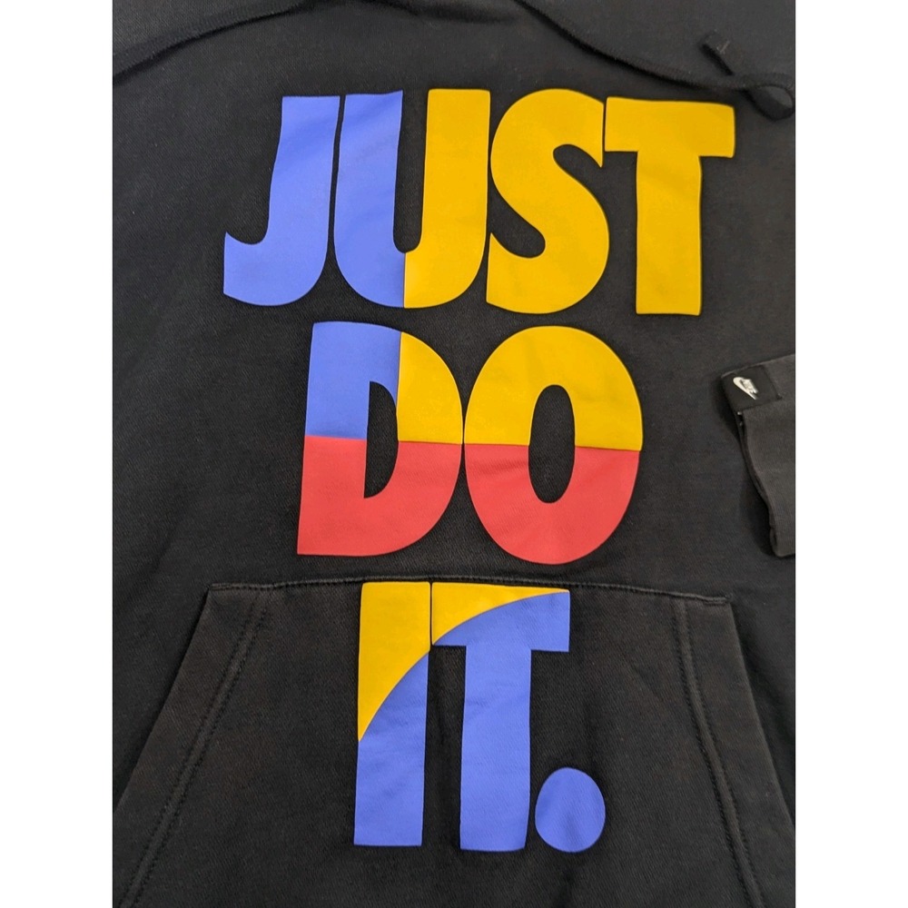 Nike Just Do It Pullover Hoodie Black Mens Size Medium Multicolor‎ - Picture 4 of 9
